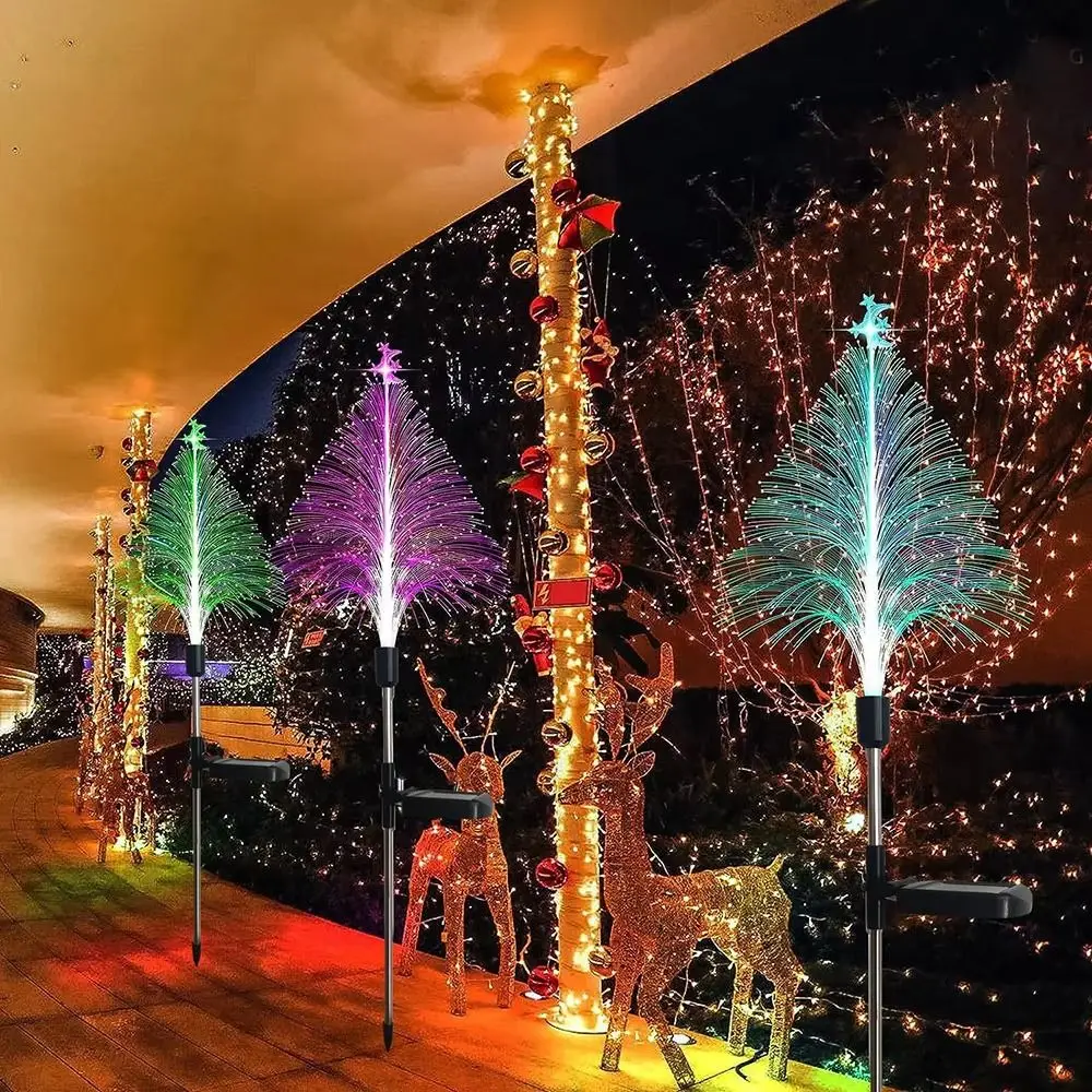 Color Changing Solar Jellyfish Lights Waterproof 7 Colors Fiber Optic Reed Lamps 5-Layer Solar Powered Solar Powered Lights