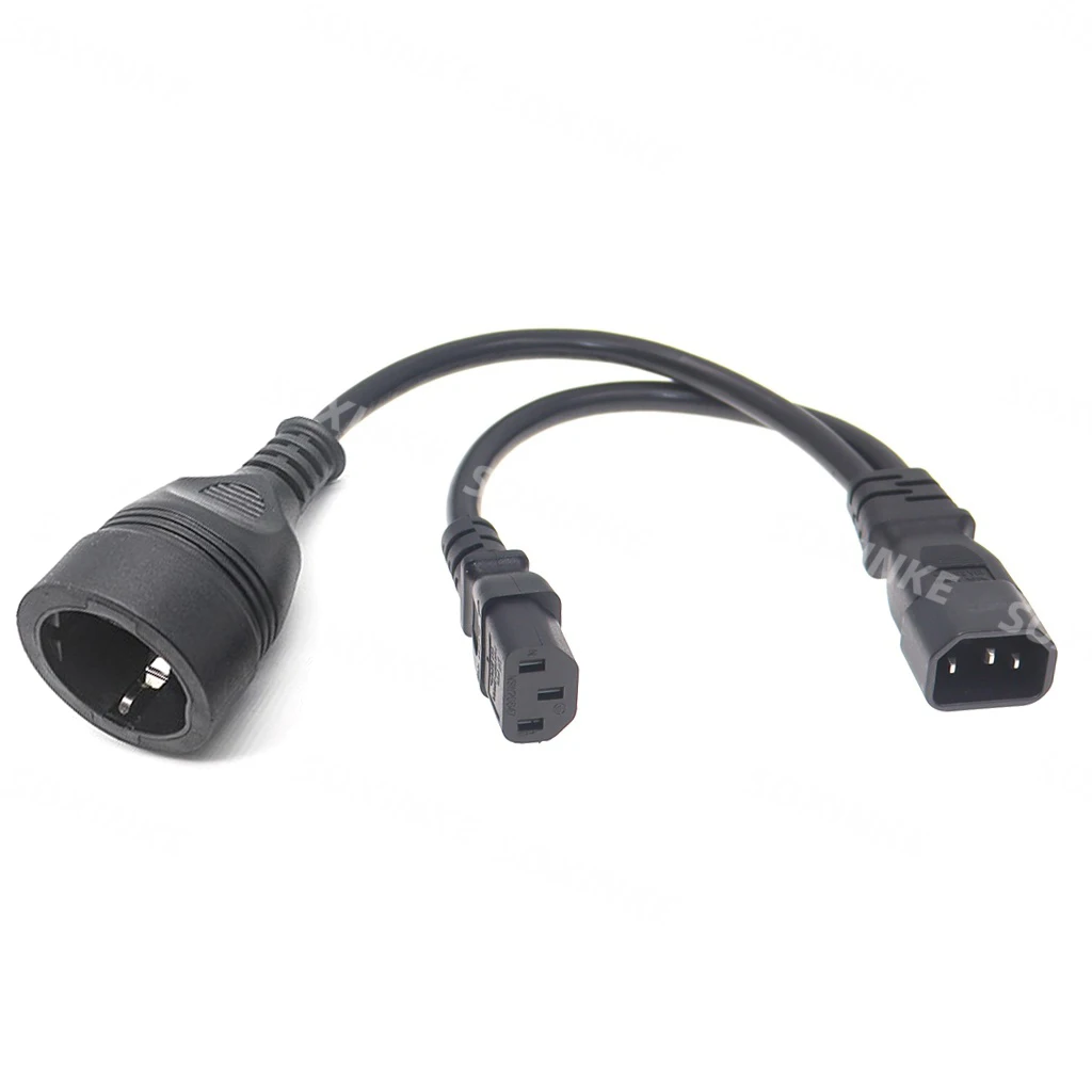 

IEC320 C14 Plug 3-Prong Male to C13 + Germany Type Female Socket Power Cable Cord AC Power Adapter Y Splliter Power Cord