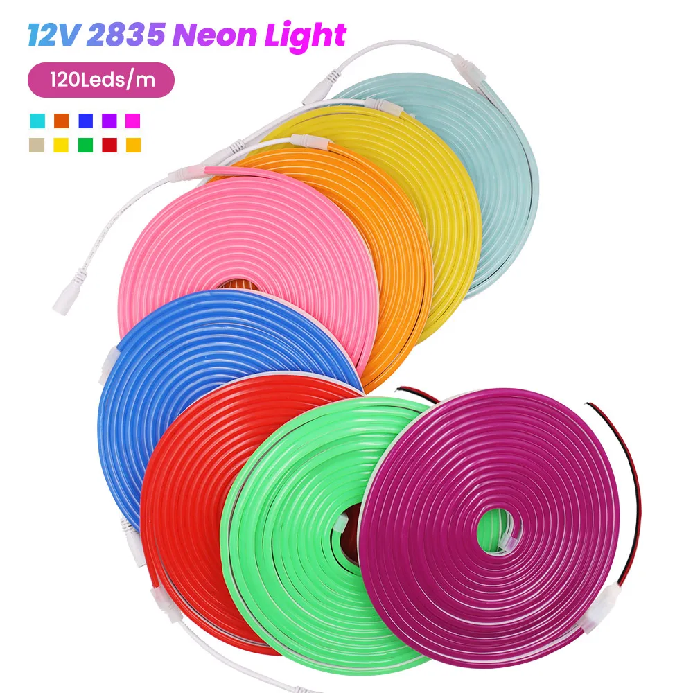 Impermeável LED Neon Light Strip, Decoração Lâmpada flexível, Neon Sign, Silicone Rope Lights, DC Plug, 2Pin Wire, 6x12mm, 12V, 24V