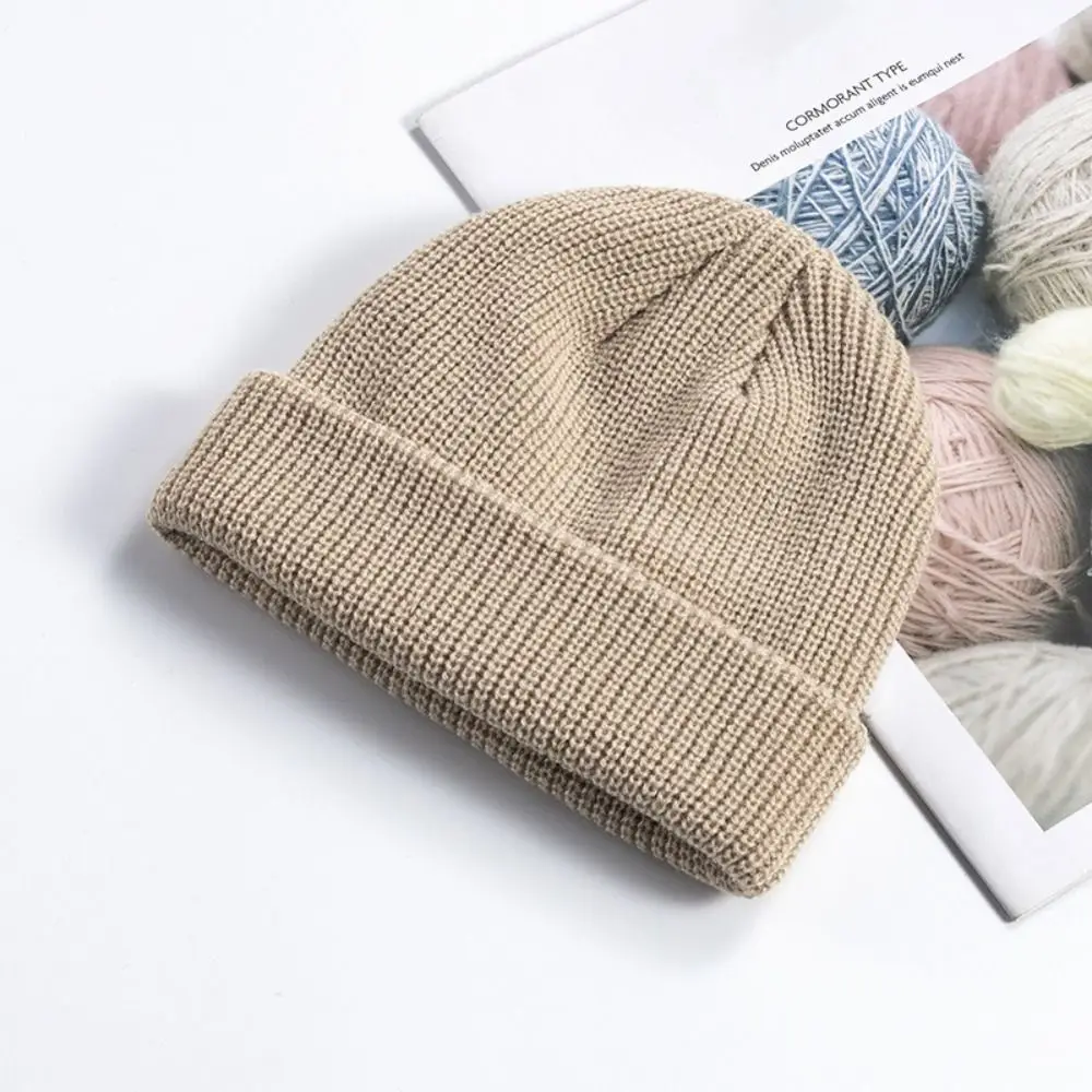 Hip-Hop Solid Color Knitted Cap Elastic Keep Warm Vintage Dome Hat Brimless Melon Beanie Cap Winter
