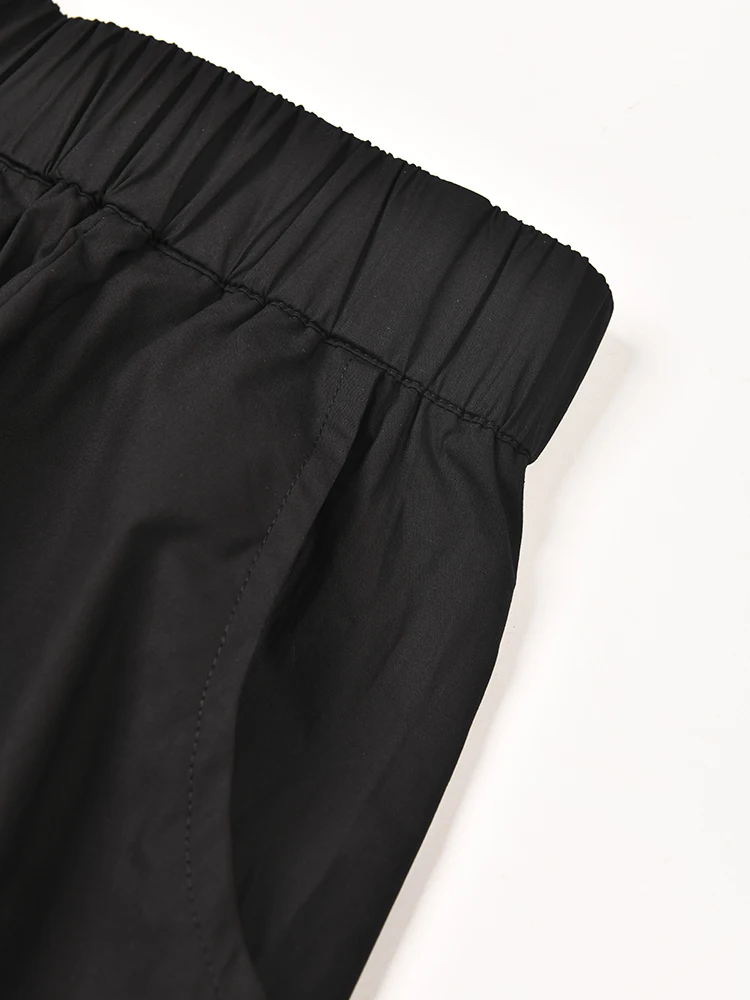 EAM-Pantalones asimétricos de pierna ancha para mujer, pantalón holgado de cintura alta elástica, color negro, a la moda, para primavera y otoño, 2024, 1DE842001