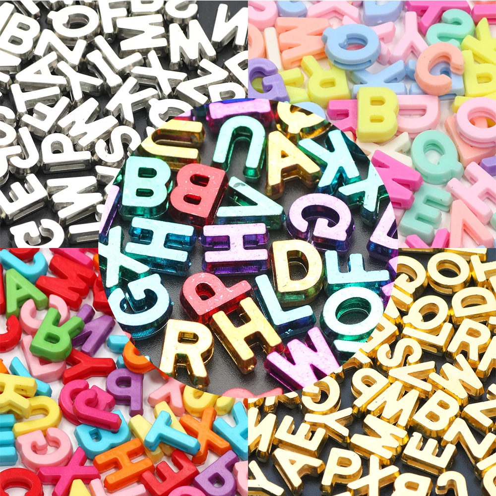 50 Uds. Cuentas mezcladas con letras de agujero grande, alfabeto acrílico, cuentas espaciadoras sueltas para fabricación de joyería, accesorios para collar y pulsera Diy