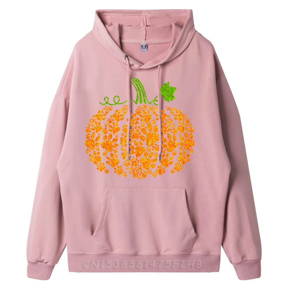 Cute Autumn Fall Pumpkin Dog Cat Paw Print Halloween Camisetas Women Vintage Sweatshirts Hip Hop