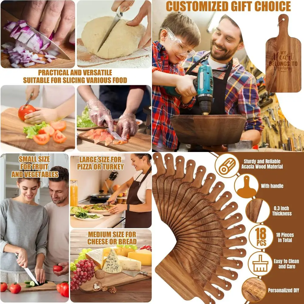 

Acacia Wood Charcuterie Set, 18-Piece with Handles, 15x7 Inches, Ideal for Kitchen, DIY, and Mother's Day Gifts
