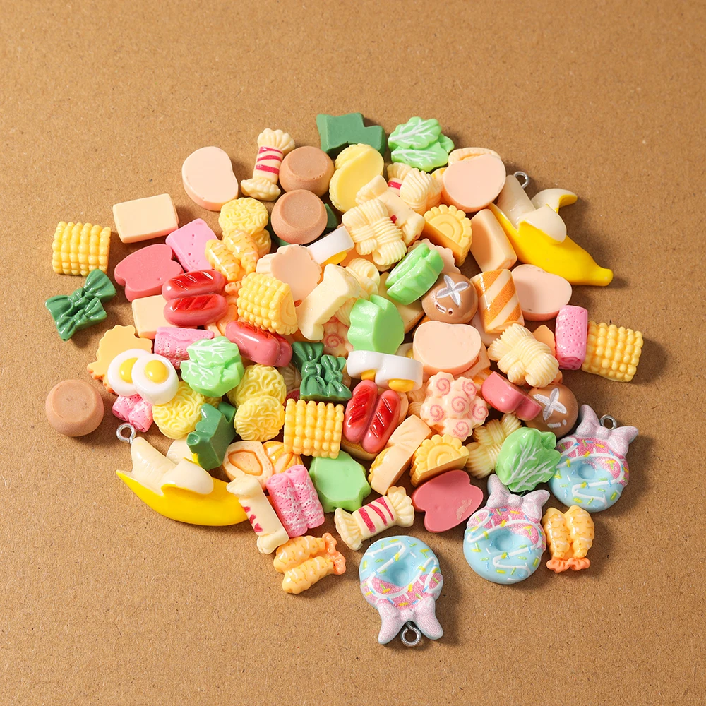 15pcs Random Mix Bread Cake Donut Charms Flatback Cabochon Embellishments DIY Scrapbooking for Girls Hairpin Headband Gifts