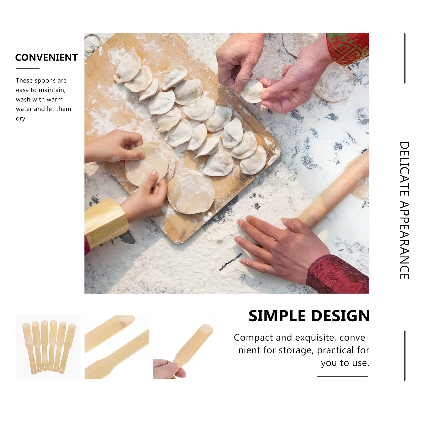 

6 pcs Bamboo Dumpling Stuffing Spoons Wonton Filling Scoops Butter Spreader Kitchen Gadgets Restaurant Supplies Hotel