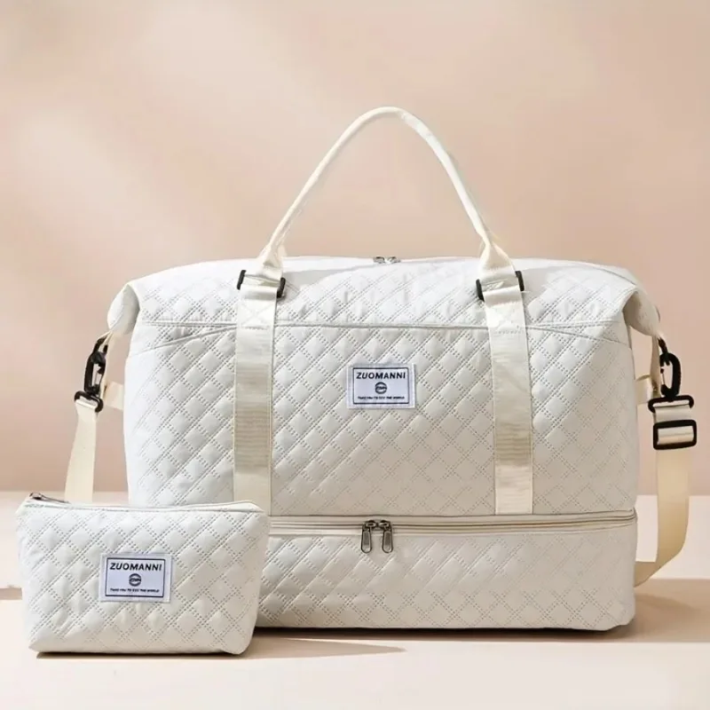 

2pcs Set Large Capacity Travel Duffel Bag with Shoe Compartment and Cosmetic Pouch, Casual Nylon Gym Bag, Weekend Overnight Bag