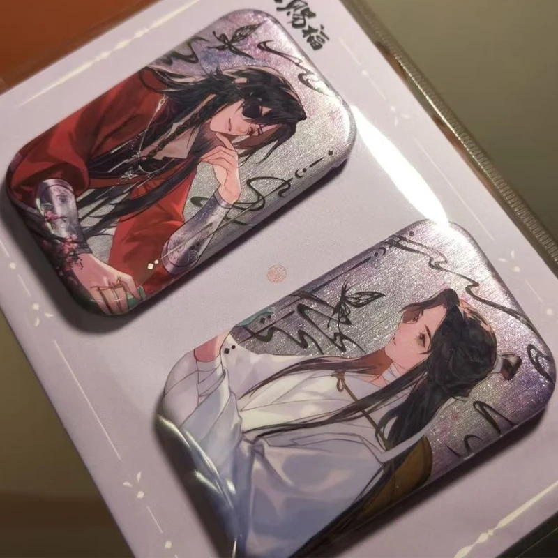 2Pieces Anime Tian Guan Ci Fu Xie Lian Hua Cheng Wanderer Cosplay Backpack Badge Heaven Official's Blessing Rectangle Pin Gift