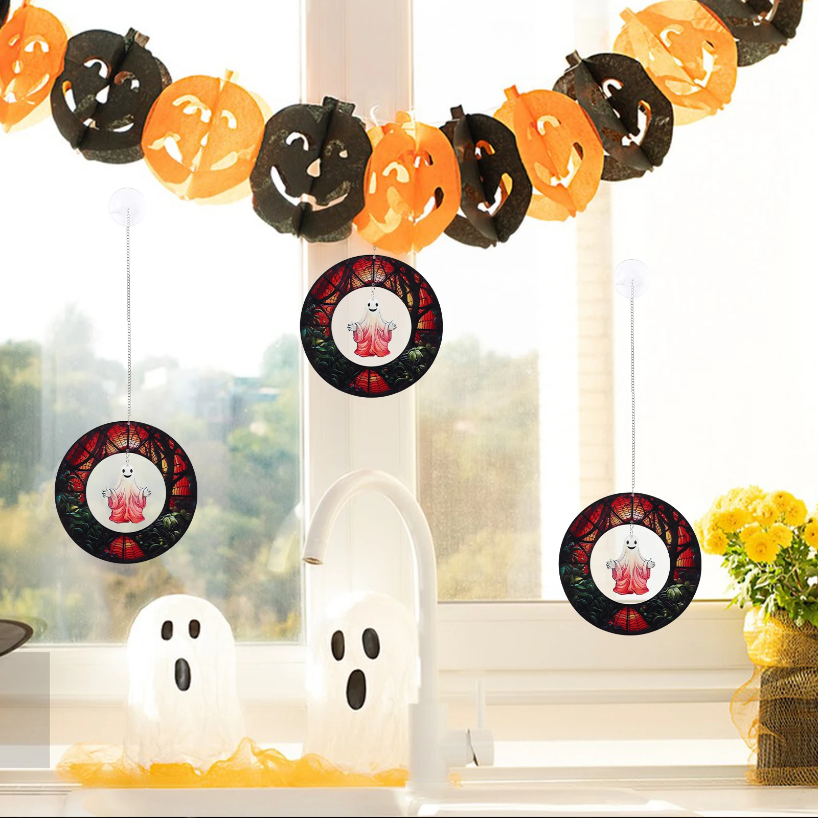 

Sturdy Halloween Ghost Acrylic Pendant Hanging Decorative Accessory Creative Party Scene Supply Unique Spooky Window Outdoor