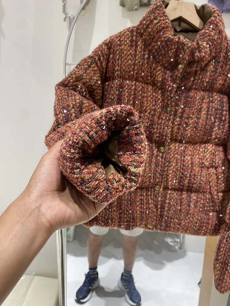 Winter-Daunenmantel im neuen Design für Damen mit dickem, warmem Tweed-Weiß-Entendaunen-Warmmantel 2024, neu