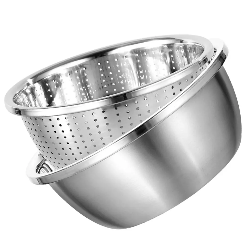 

Stainless Steel Seasoning Basin Simple Design Strainer Bowl Fruit Vegetable Draining Colander Household Mixing with