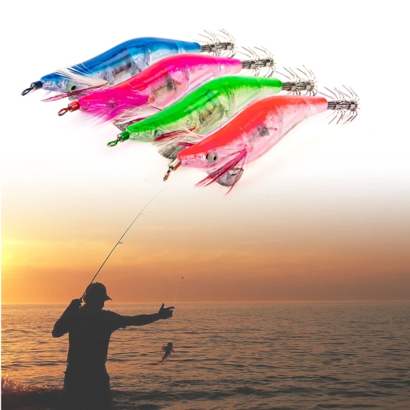 LED Electronic Luminous Shrimp Squid Night Fishing Squid Jigs Lure Bass Bait with Hook Topwater Crankbaits Fish Tackle Wobbler