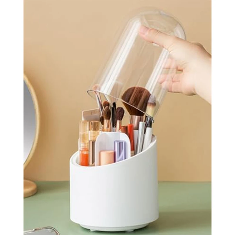 

Makeup Brush Holder Organizer With Lid, Rotating Dustproof Make Up Brushes Container With Acrylic Cover Durable Easy To Use