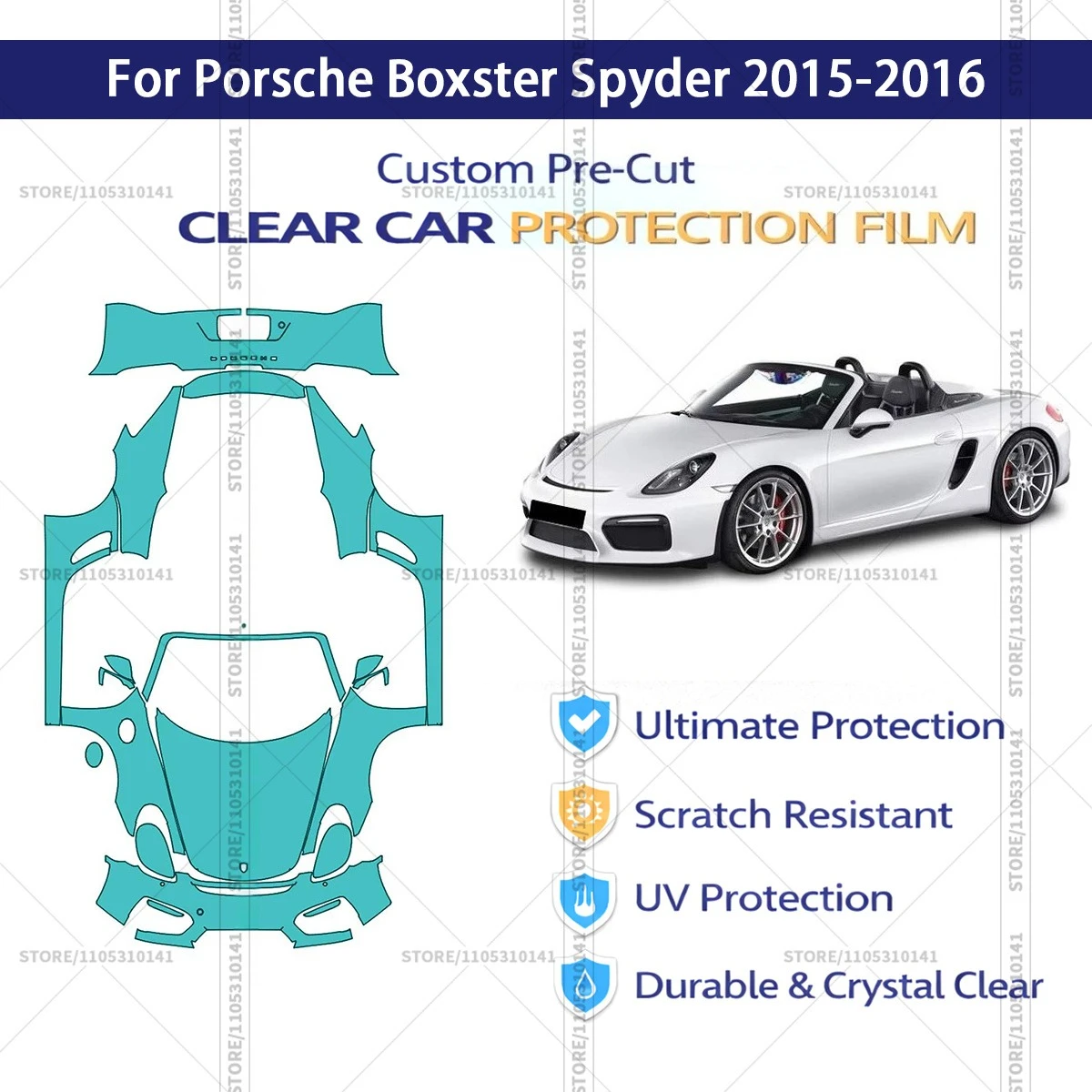 

Защитная пленка PPF для Porsche Boxster Spyder 2015-2016, прозрачная, предварительно вырезанная, для полной оклейки автомобиля