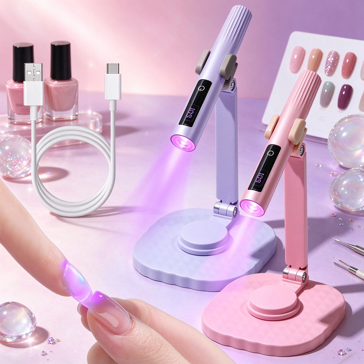 UV LED Nail Lamp Set Professional Dryer Touch Lamp Rechargeable With Stand UV Light Drying Nails Gel Polish Lamps Cure Tools