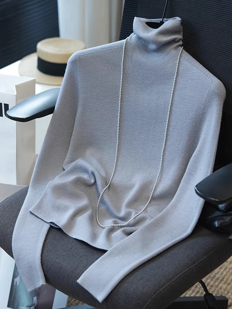 

Осенний цвет, простой длинный топ с высоким воротником Sve Crew Ne, мягкий, удобный, приятный для кожи, универсальный вязаный базовый топ