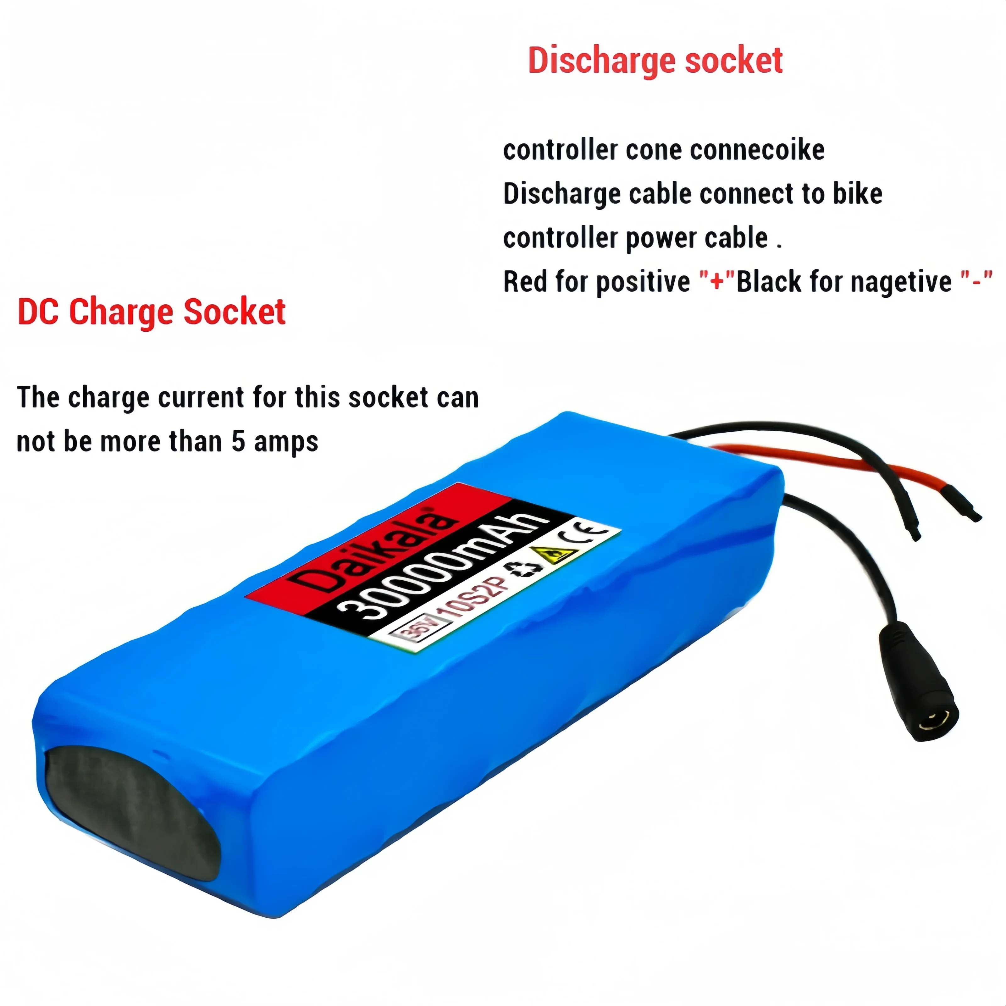 DAIKALA 36V 30000mAh Electric scooter battery 10S2P 18650 30Ah Lithium Battery Pack 550W High Power