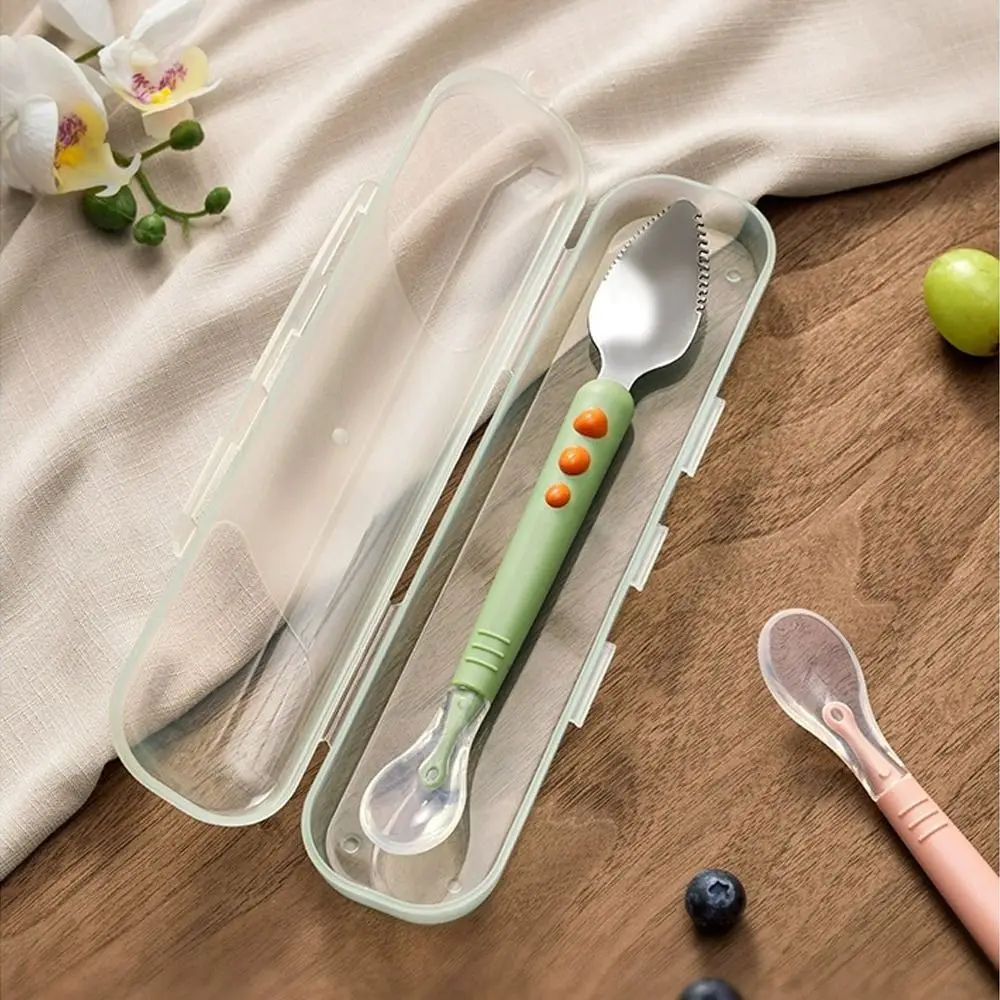 High-quality Silicone Fruit Puree Spoon Double-Ended Baby Tableware Fruit Scraper Spoon Complementary Food Spoon