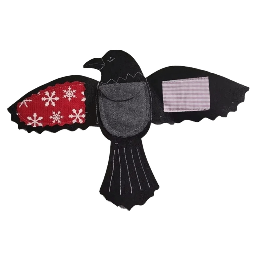 Estuche de costura hecho a mano con diseño de cuervo, decoración de bordado de pájaro en tela, organizador de fieltro, organizador de manualidades, colgante de almacenamiento Guardian Stitches