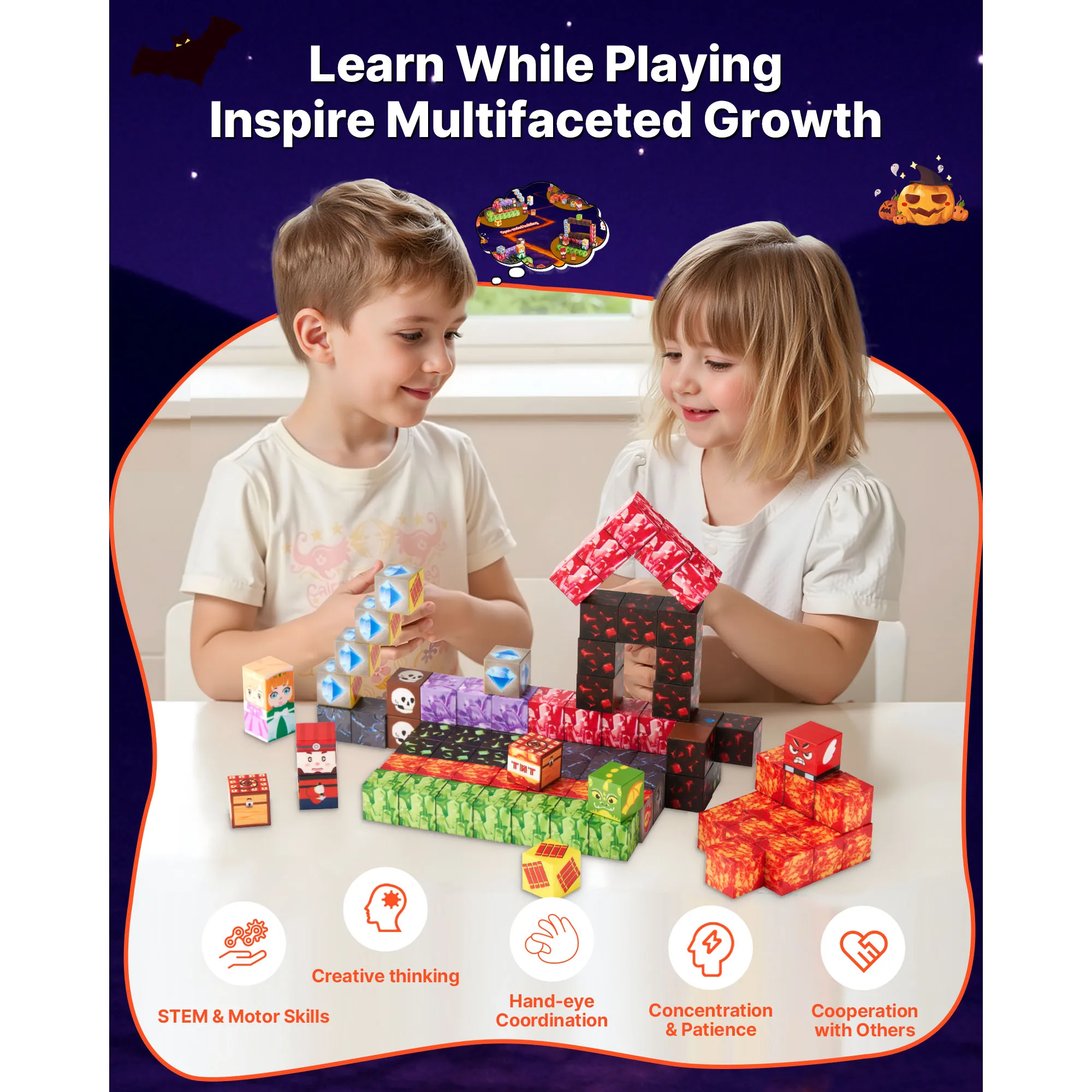 SucceBuy100/150 PCS Blocos Magnéticos Castelo Escuro Conjunto STEM Montessori Brinquedos Sensoriais Cubos de Construção Magnéticos para Crianças Presentes de Aniversário