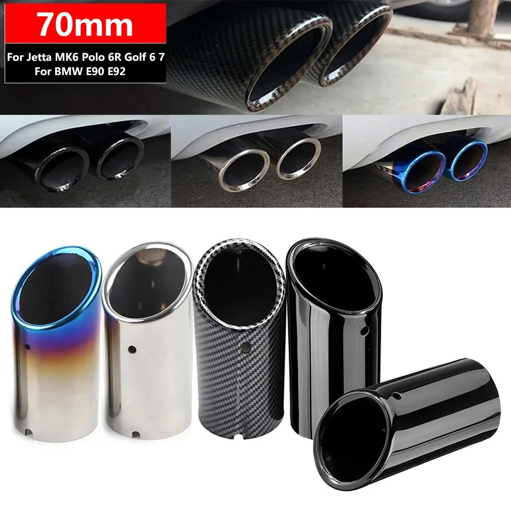 70mm For BMW E90 E92 Car Exhaust Muffler Tip Pipe Cover For 1.4T 1.6T VW Jetta MK6 Polo 6R Golf 6 7 MK7 MK6 Bora Skoda Superb