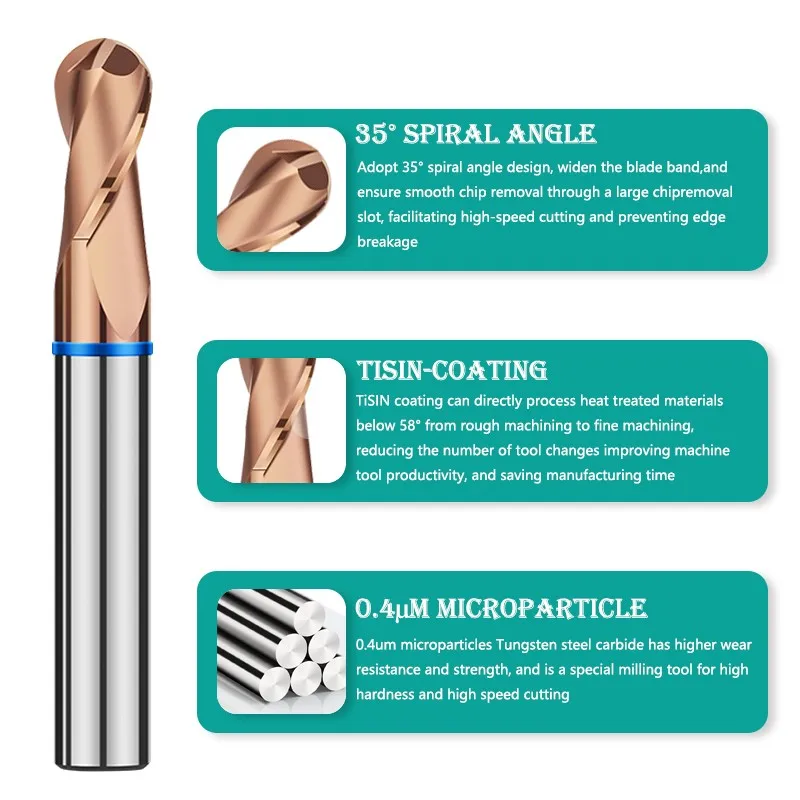 GAMONT TGB-HRC65 4F Color Circle Ball End Mill Tungsten Steel Carbide Alloy Coating Milling Cutter CNC Mechanical Endmills Tools