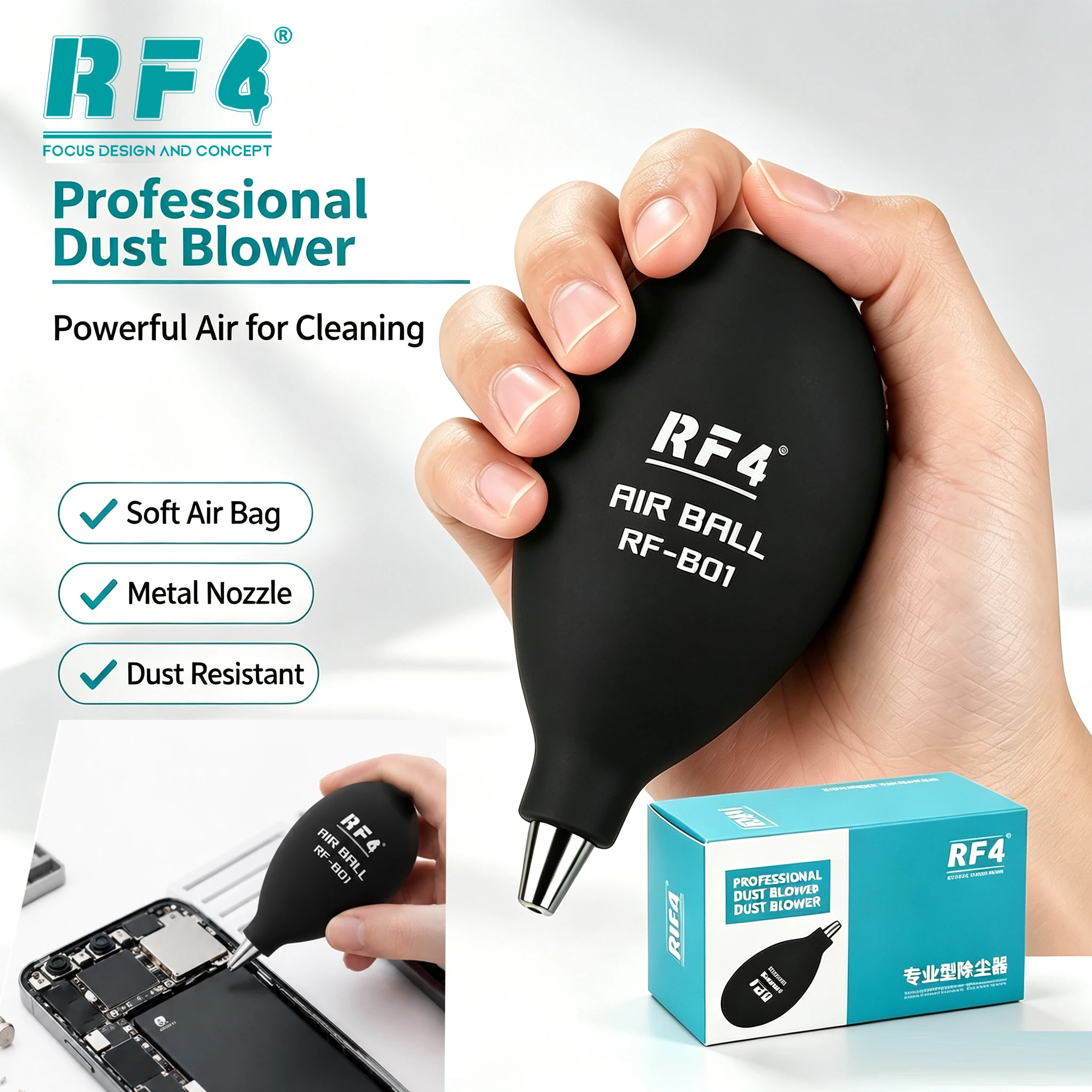 RF4 RF-B01 Dust Cleaner Air Blower Ball Cleaning Strong Wind Silicone Quick Rebound for Phone Screen PCB Camera Lens Repair Tool