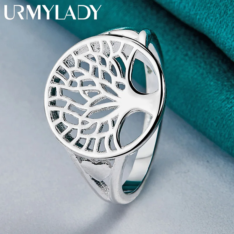 URMYLADY Plata de Ley 925 El Árbol de la Vida 7-10 #   Anillo para mujer, amuleto de boda, compromiso, joyería Simple de moda