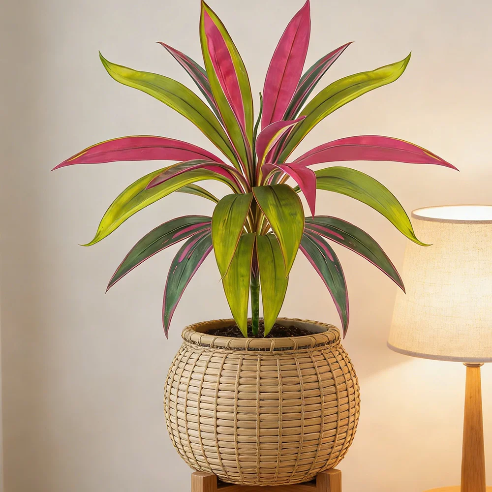 Planta Artificial Dracaena de 45cm com 17 Folhas, Árvore de Palmeira Falsa, Planta Tropical de Plástico, Ramo de Cycas para Decoração de Casa e Jardim