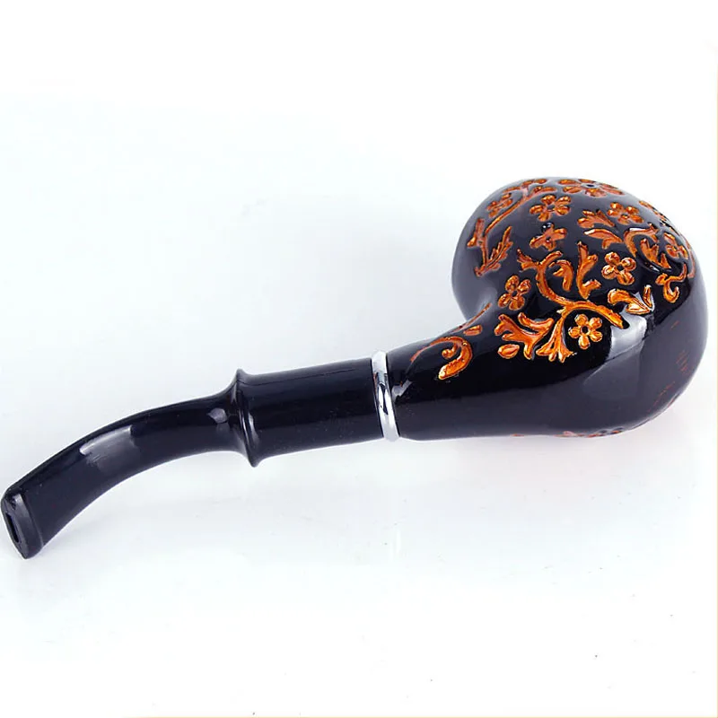 Engraved Flower Resin Wood Smoking Pipe Handmade Portable Tobacco Pipe Classic Bent Pipes Cigar Tube As Best Gift