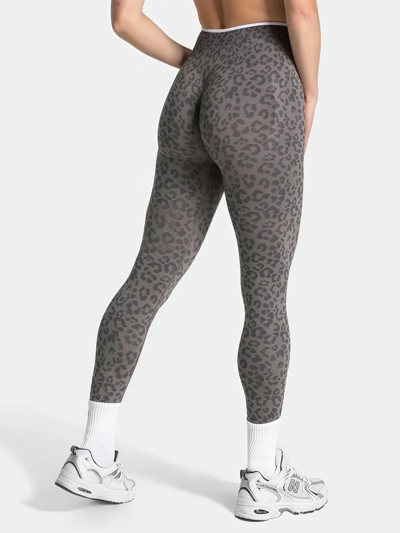 HISTELLO Damen Fitness-Leggings mit hoher Taille, Leopardenmuster, nahtlos, Bauchformung, Po-Lifting, Stretch, schmal geschnitten, für Gym, Jogging, Sporthose