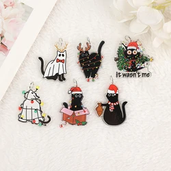 6Pcs/Lot Christmas Charms Acrylic Black Cat Ghost Cats Fashion Accessories For  Jewelry Diy Making