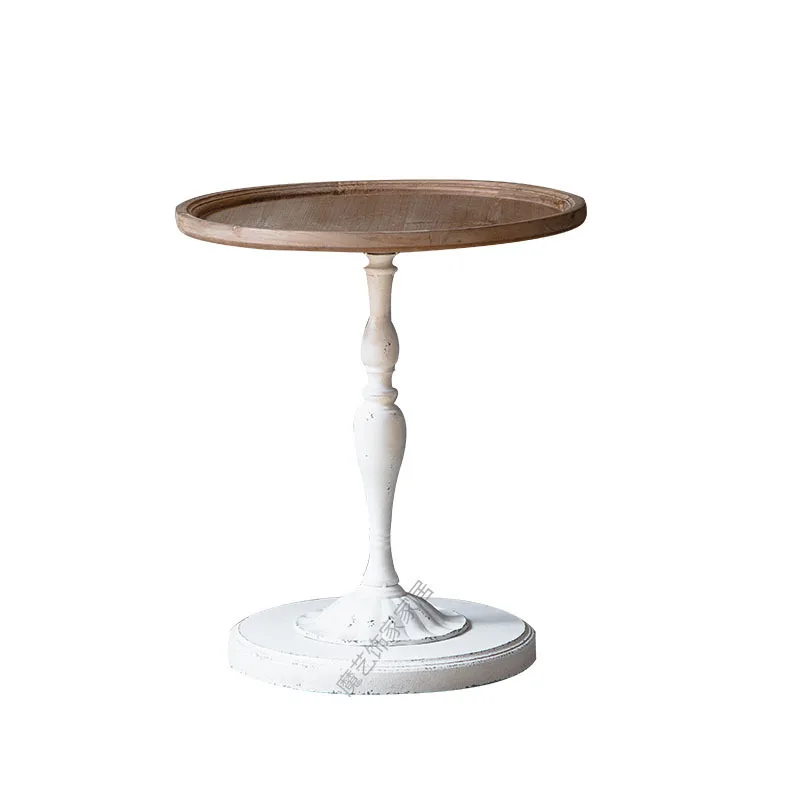 

Solid wood wrought iron round table, living room, bedroom, balcony, leisure table, milk tea coffee shop coffee table