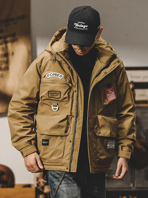 

Американская рабочая одежда в стиле ретро, пуховая мужская зимняя куртка с капюшоном, уличное многоэтажное пальто Thiened Murala, теплое уличное длинное свечение