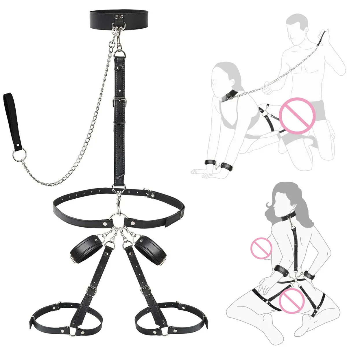 Restraint Set BDSM Bondage Handcuffs & Ankle Cuffs Slave On The Bed Open Leg Flirt Sex Toys For Women Couples Erotic No Vibrator