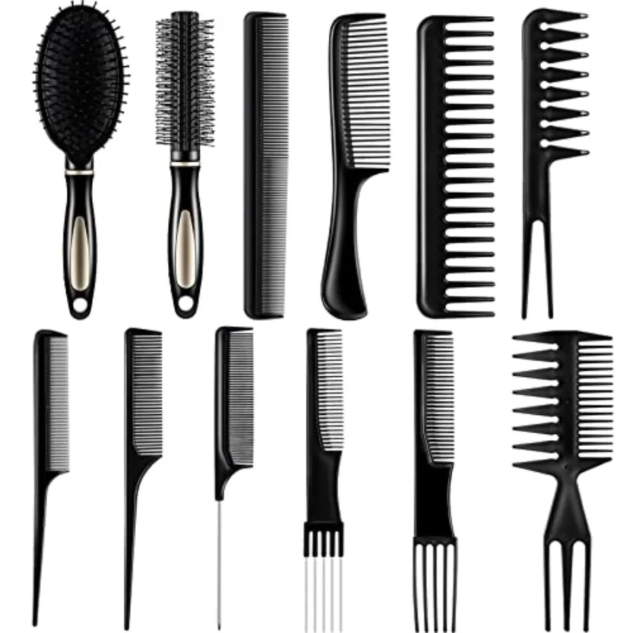 

12 Pieces Hair Brush Comb Set Paddle Detangling Hairbrush Massage Roller Black Styling Hair Comb Barber Combs for Women Men Wet