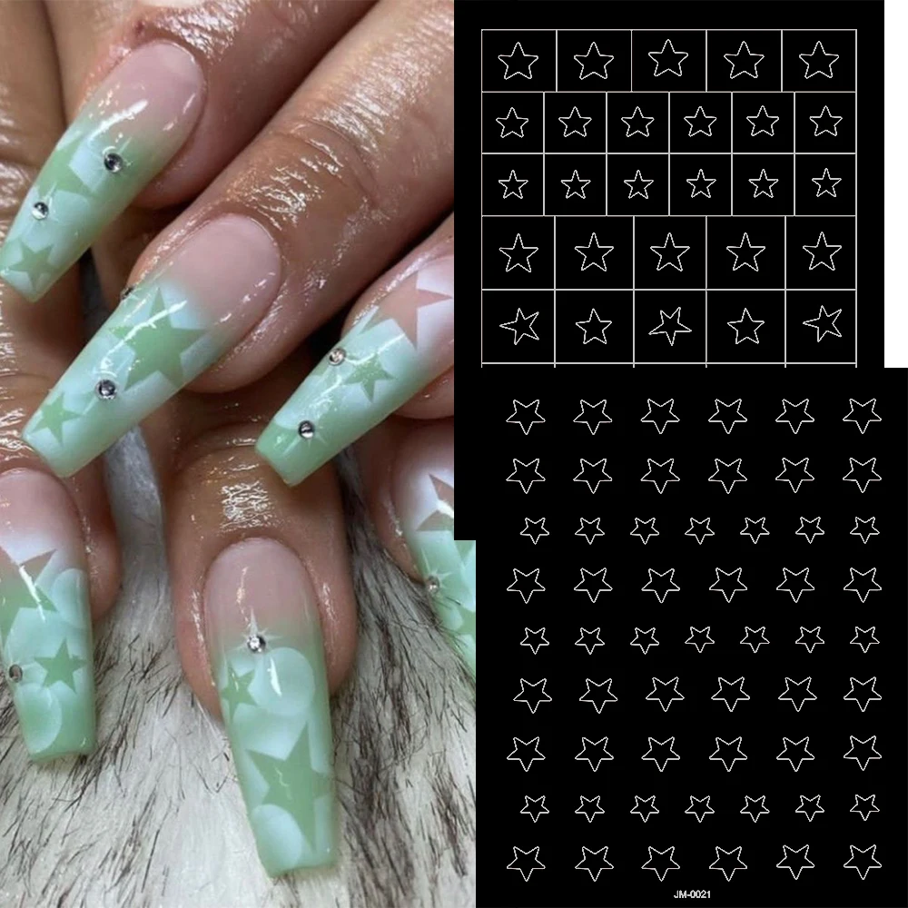 1Pc エアブラシステンシルネイルステッカー蝶ハートフレンチラインスターフラワーテンプレートステッカーネイルチップガイド DIY 装飾