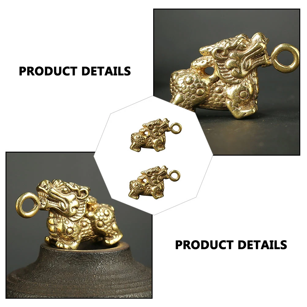 

2Pcs Mini Copper Pixiu Decorative Pendant Home Office Hotel Restaurant Tearoom Adornment Durable Novel Table Decor