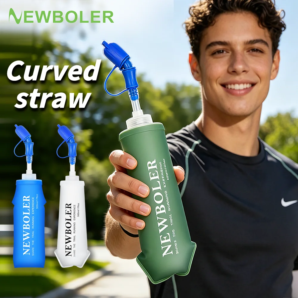 NEWBOLER Sport Water Bottle TPU Folding Soft Flask Straw BPA