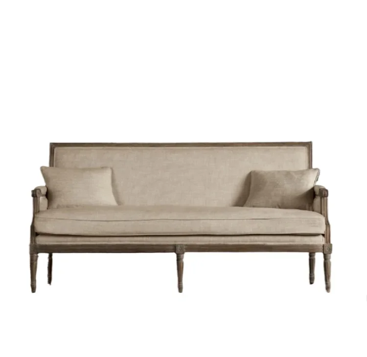 

American retro old solid wood living room apartment studio receiving orders and resting pieces green flannel three-person sofa