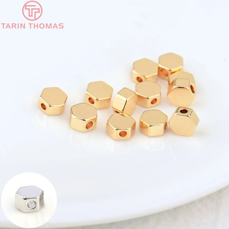 (3090)20PCS 5MM 24K Gold Color Plated Brass Hexagon Spacer Beads Bracelet Beads High Quality Diy Jewelry Accessories