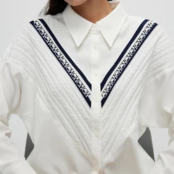Camicia da donna 2024 camicia da donna da ufficio elegante di fascia alta con strisce Patchwork camicie Casual da donna allentate
