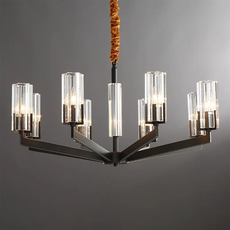 Modern Luxury Black Crystal Chandelier Pendant Suspension Ceiling Light for Living Room Interior Home Decoration