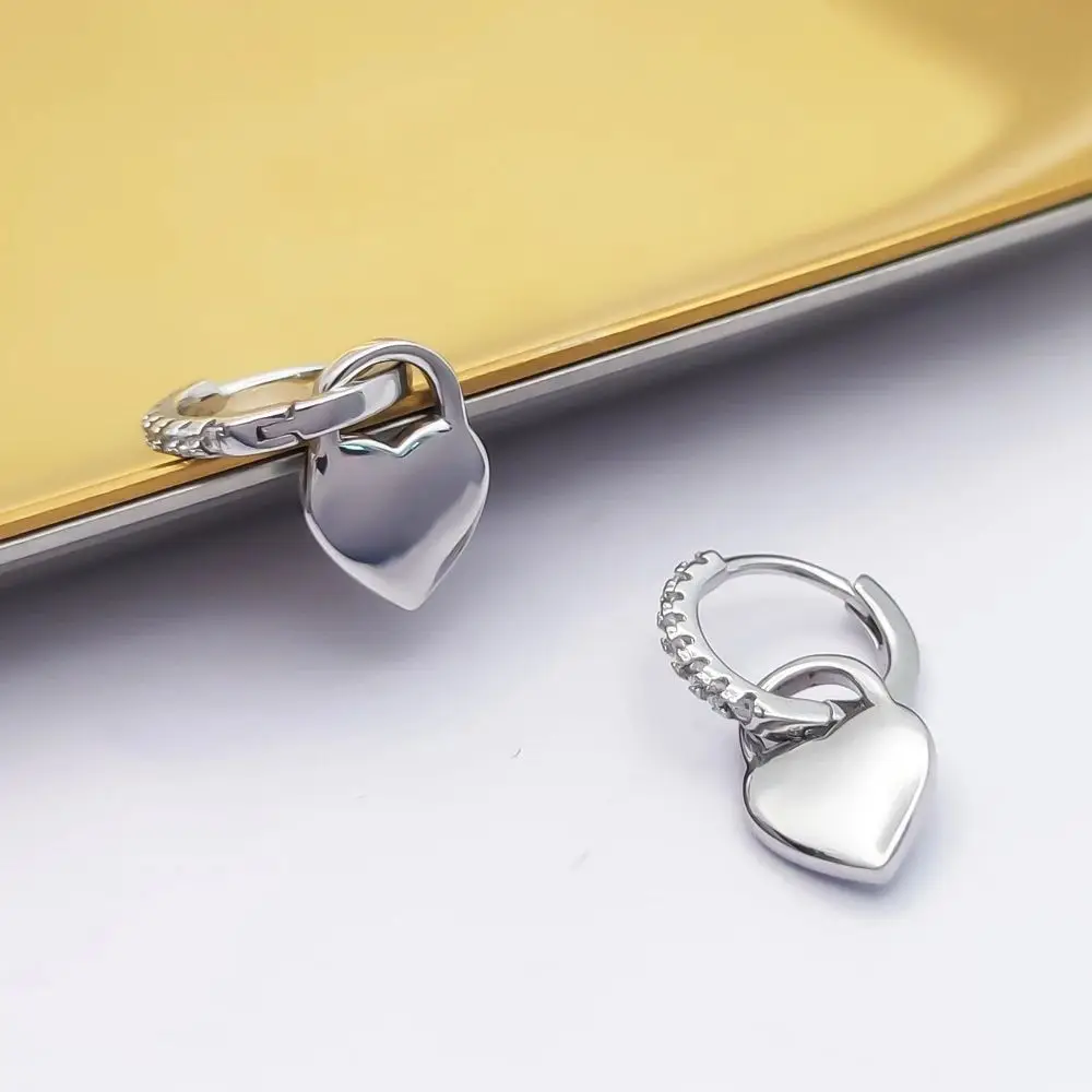 HESHI 925 Sterling Silver Platinum Plated Smooth Heart Shaped Earrings for Women Girl Sisters New In