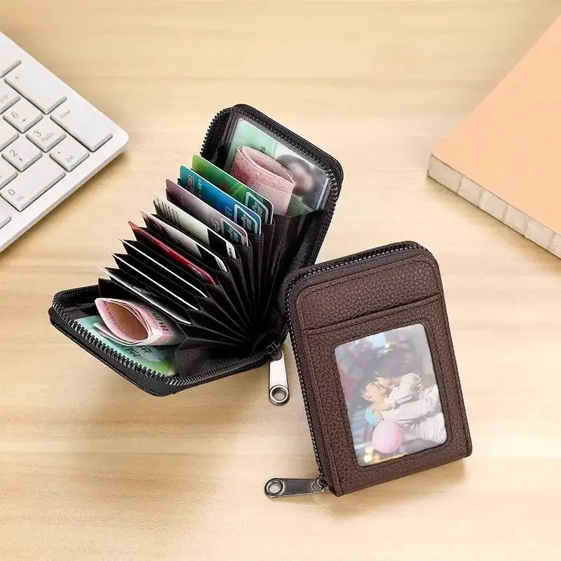 1pc Credit Card Bag Korean Edition Portable Women's Men's Short Bank Card Cover Business Card Clip Zipper Vertical Handheld Bag