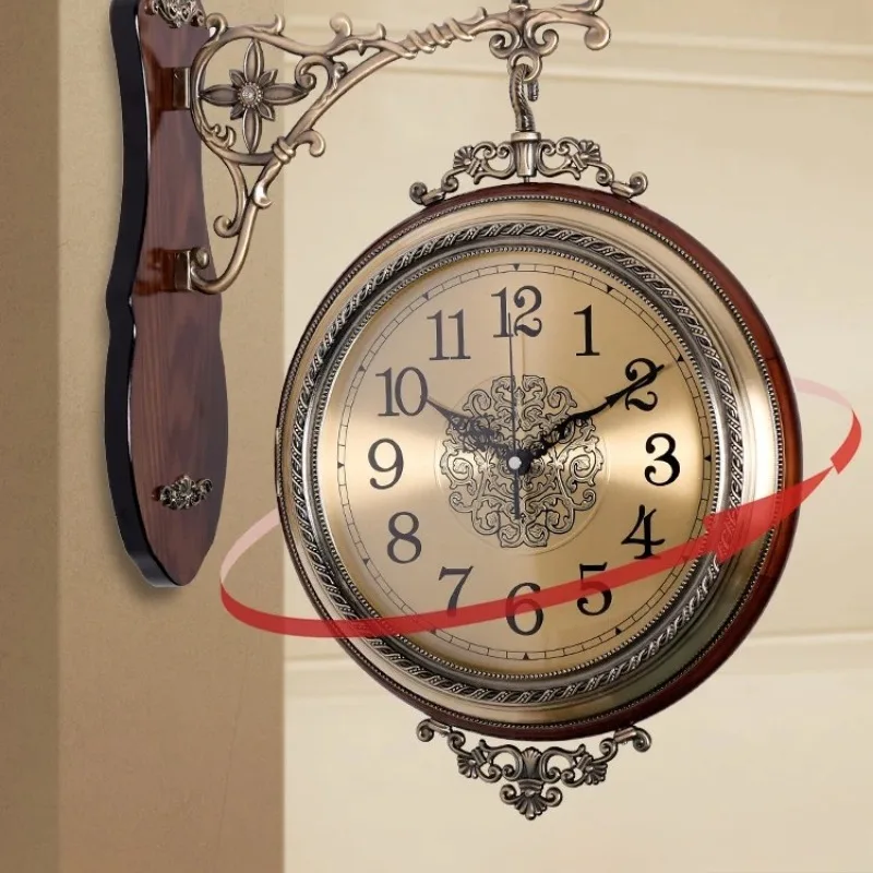 ‌Double Sided Wall Clock, Solid Wood Silent Quartz, Vintage American Rustic Oversized for Farmhouse Living Room Creative Decor