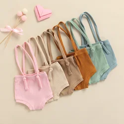 Lioraitiin 0-24M Newborn Summer Baby Girls Boys Strap Suspender Shorts Soft Solid Color Shorts Toddlers Clothes