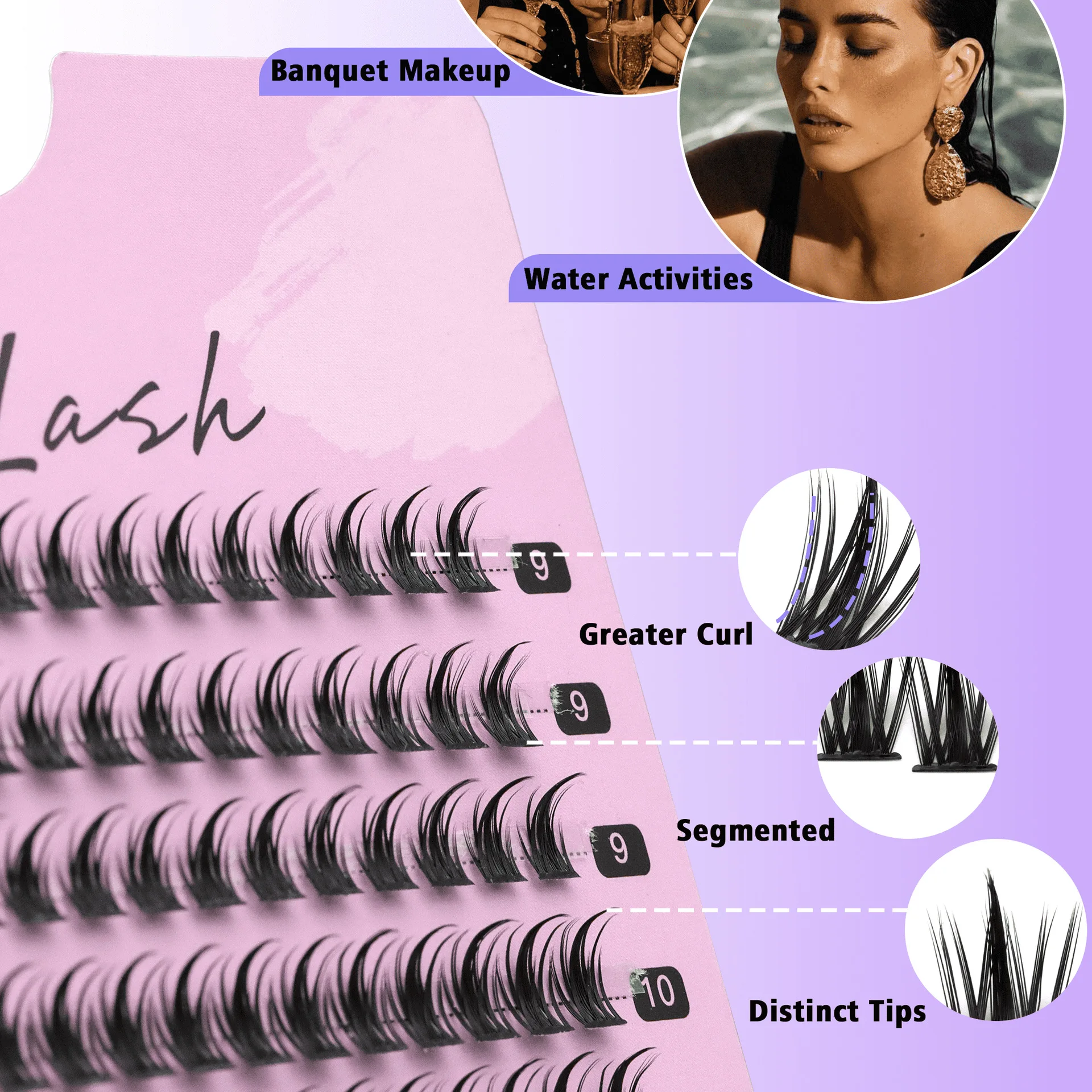 Cluster di ciglia Cluster di ciglia sottili Estensioni delle ciglia, Cluster di ciglia arricciate D 9-13mm Ciglia naturali Volume Ciglia finte Make Up