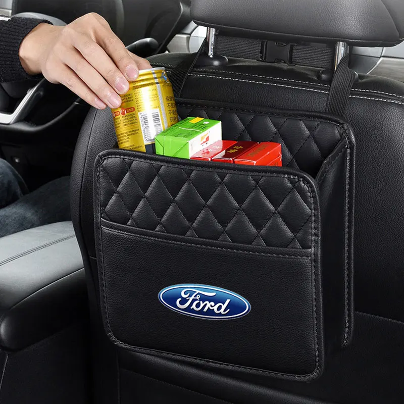 Car Rear Seat Storage Box Folding Leather Organizer Auto Interior For Ford Mustang Kuga F-150 Raptor ST line Escape Flex Transit