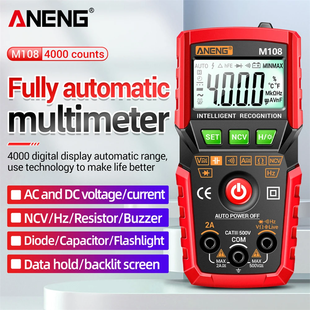 ANENG M107/M108 Digital Multimeter 4000Count AC/DC Current Ammeter Voltmeter Digital Voltage Tester NCV Capacitance Multi Tester